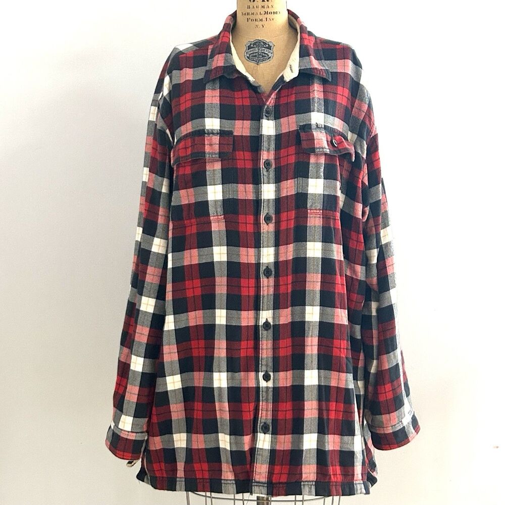 LL Bean Fleece Lined Flannel Shirt Jacket Mens XXL Tall Red Plaid Sherpa
